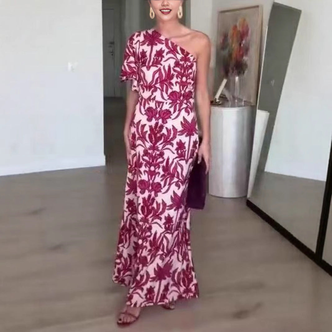 Vestido Estampado Con Hombros Descubiertos