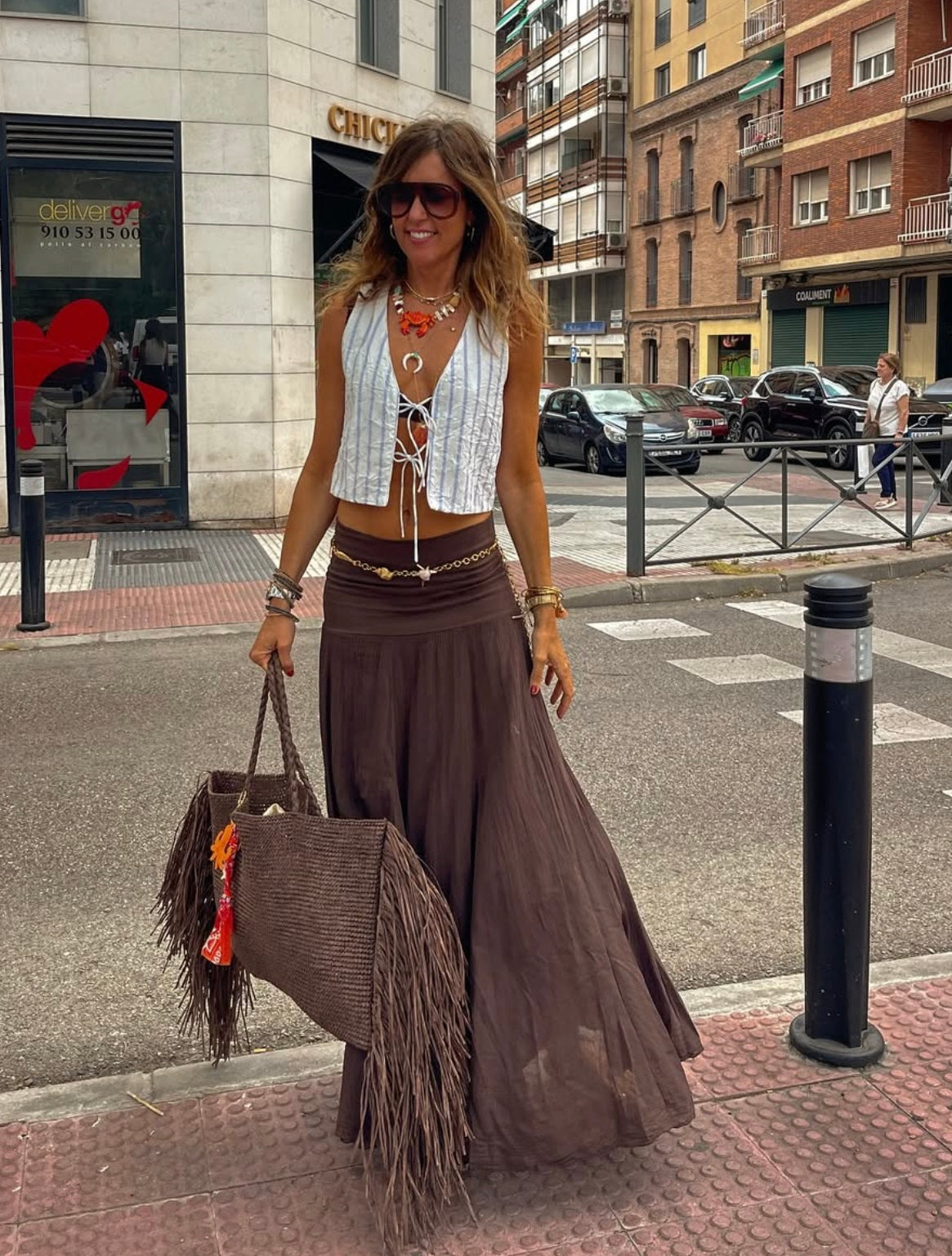 Falda Larga Boho Marrón