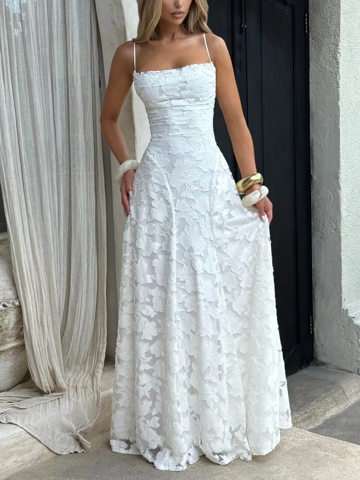 Vestido largo de jacquard