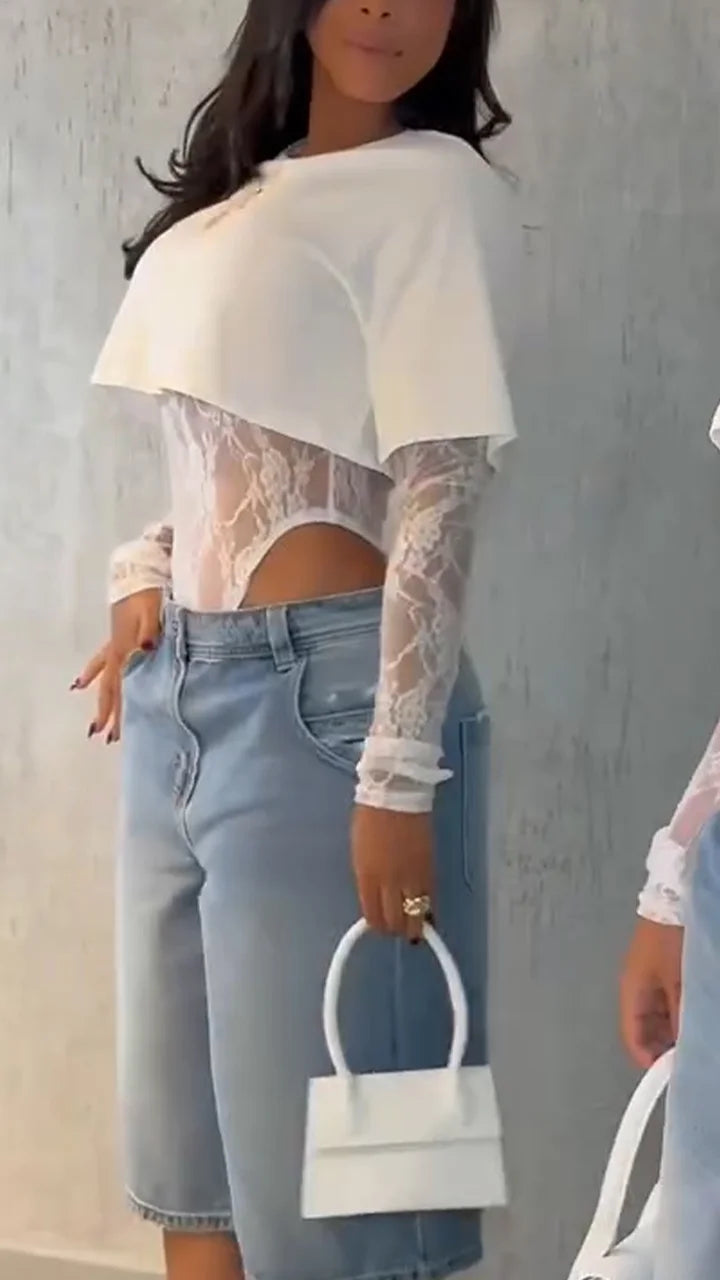 Conjunto de Camiseta y Body de Encaje