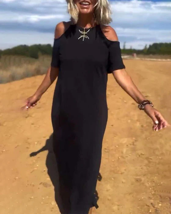 Vestido largo con hombros al descubierto y corte relajado