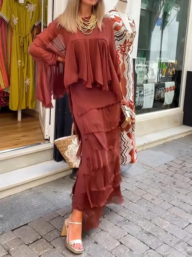 Vestido Asimétrico Con Capas y Volantes