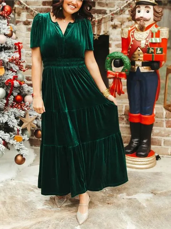 Vestido Largo de Terciopelo con Volantes para Mujer