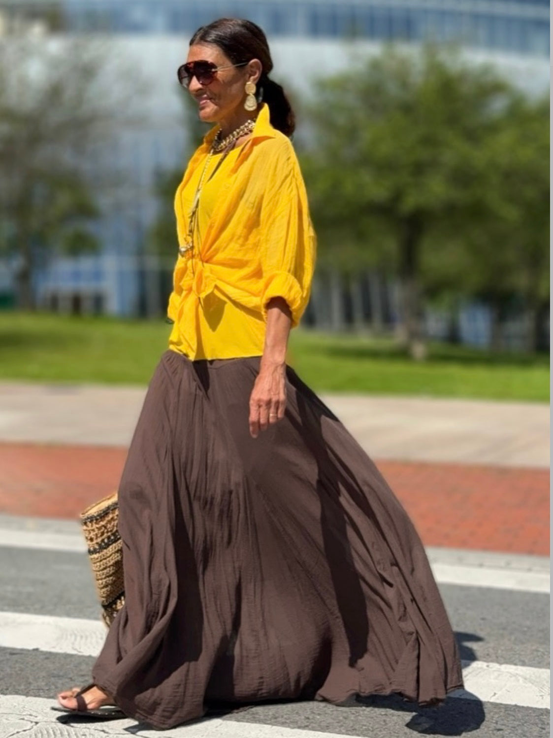 Falda Larga Boho Marrón