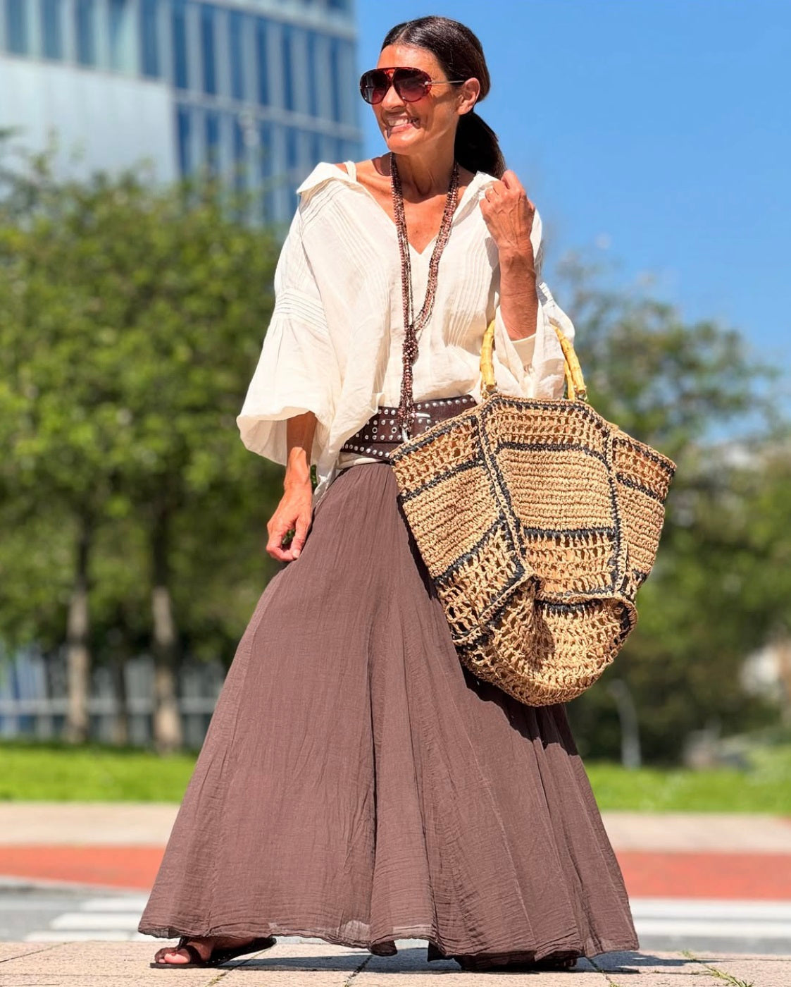 Falda Larga Boho Marrón