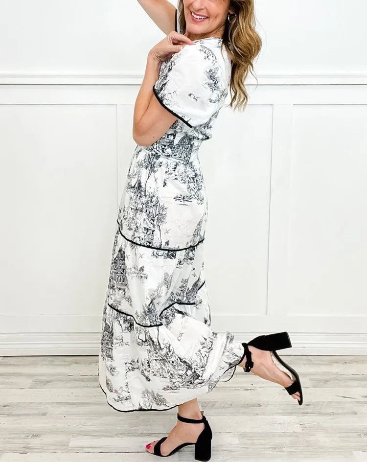 Vestido largo clásico de toile con encanto para mujer