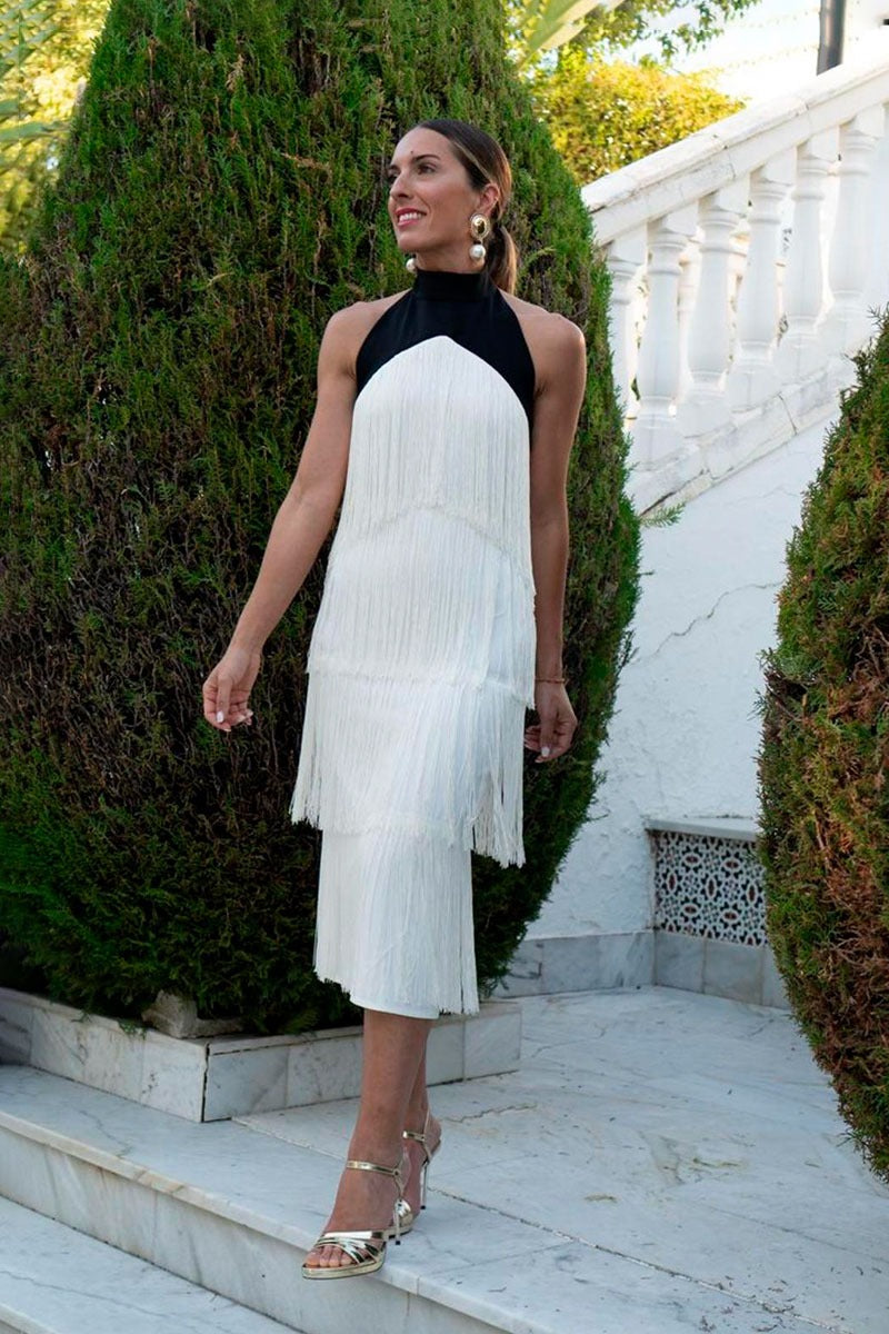 Vestido flecos cuello halter