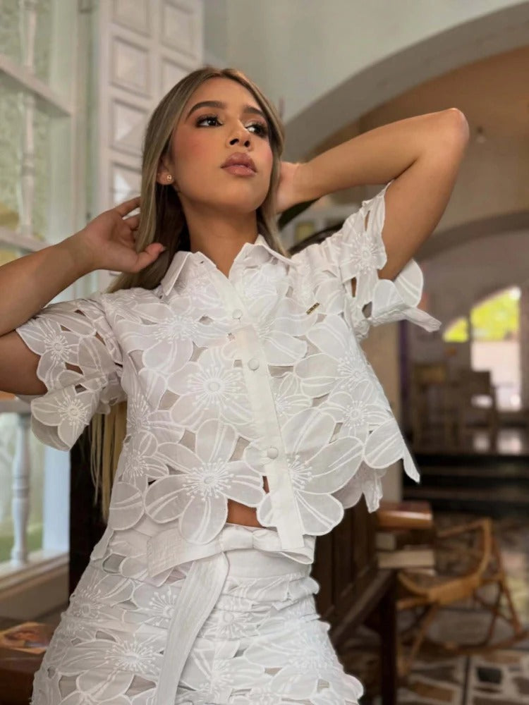 Conjunto de cárdigan con aberturas Katy