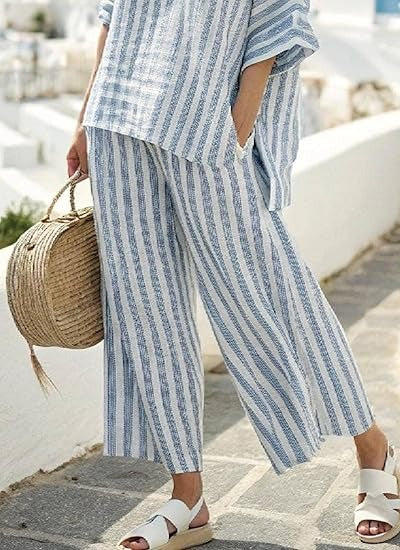 Traje de raya de algodón y lino