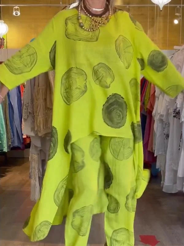 Conjunto de Algodón y Lino Estampado