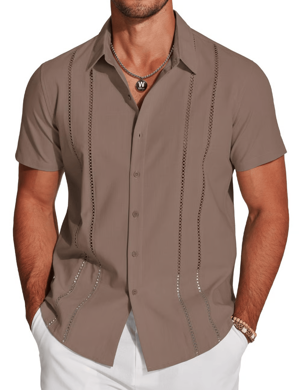 Camisa cubana con exquisitos botones bordados al frente para hombre