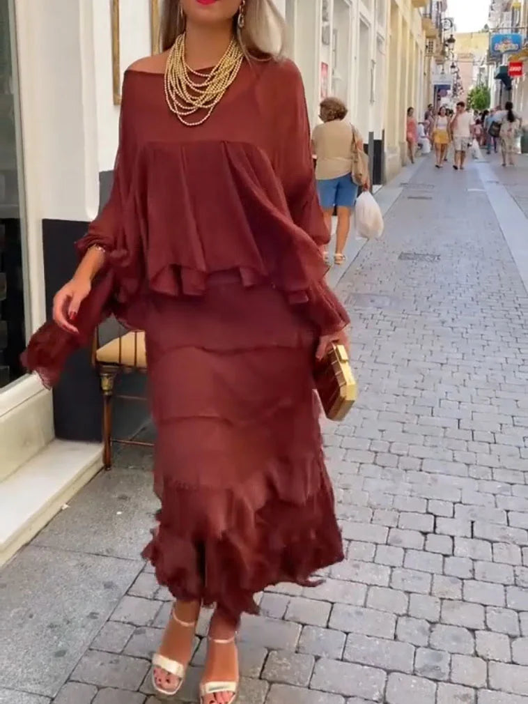 Vestido Asimétrico Con Capas y Volantes