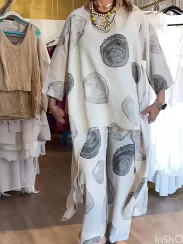 Conjunto de Algodón y Lino Estampado