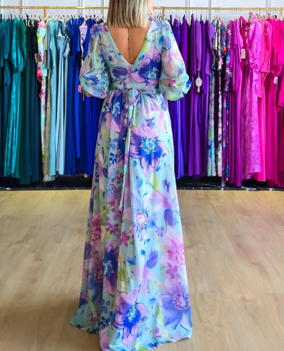 Vestido largo cruzado con estampado