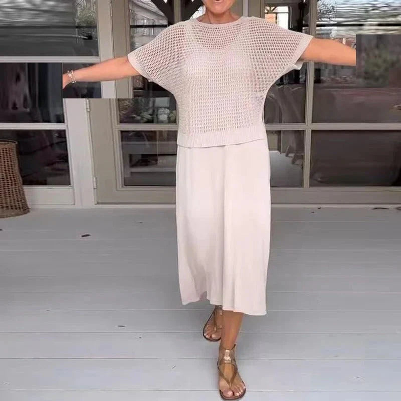 Conjunto de vestido midi con top calado de punto