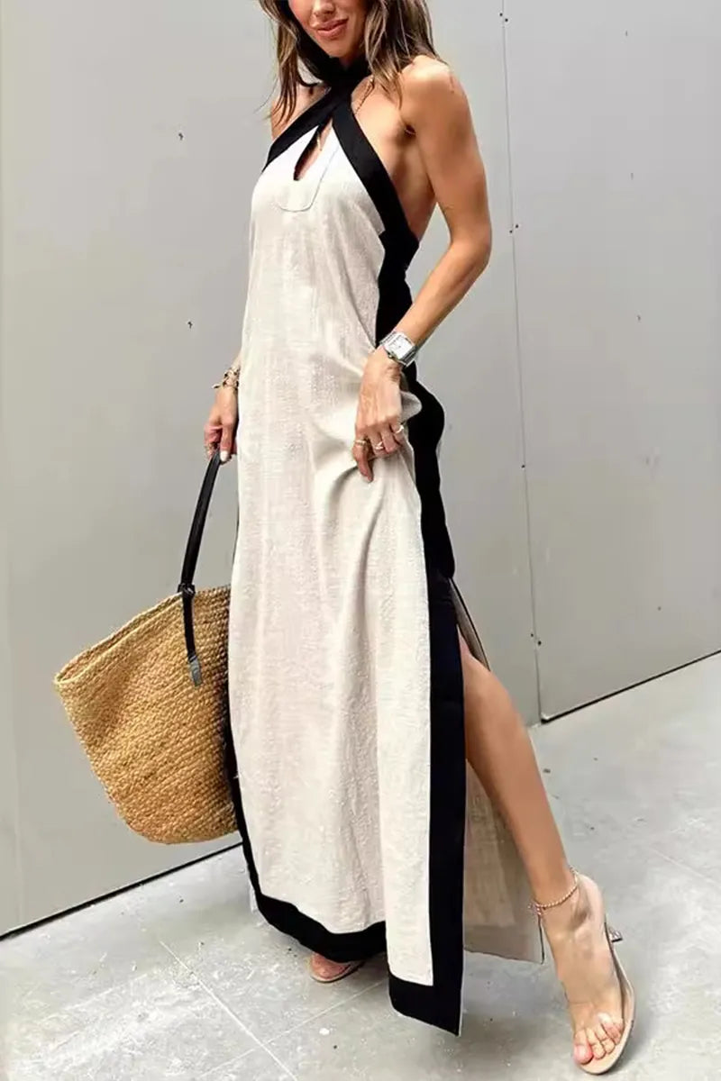Vestido informal con abertura y cuello colgante para mujer