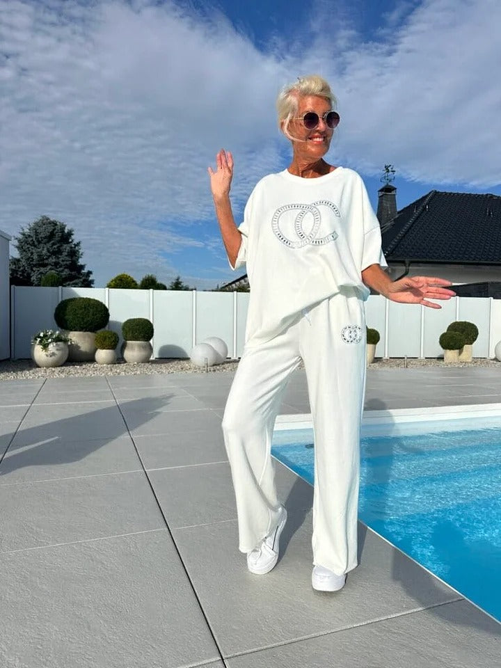 Conjunto de suéter Liso y Pantalón Holgado