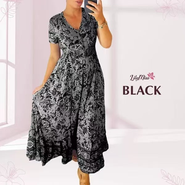 Vestido con cuello en V y estampado floral (💃Oferta especial - 48% de descuento🔥 Envío gratis)