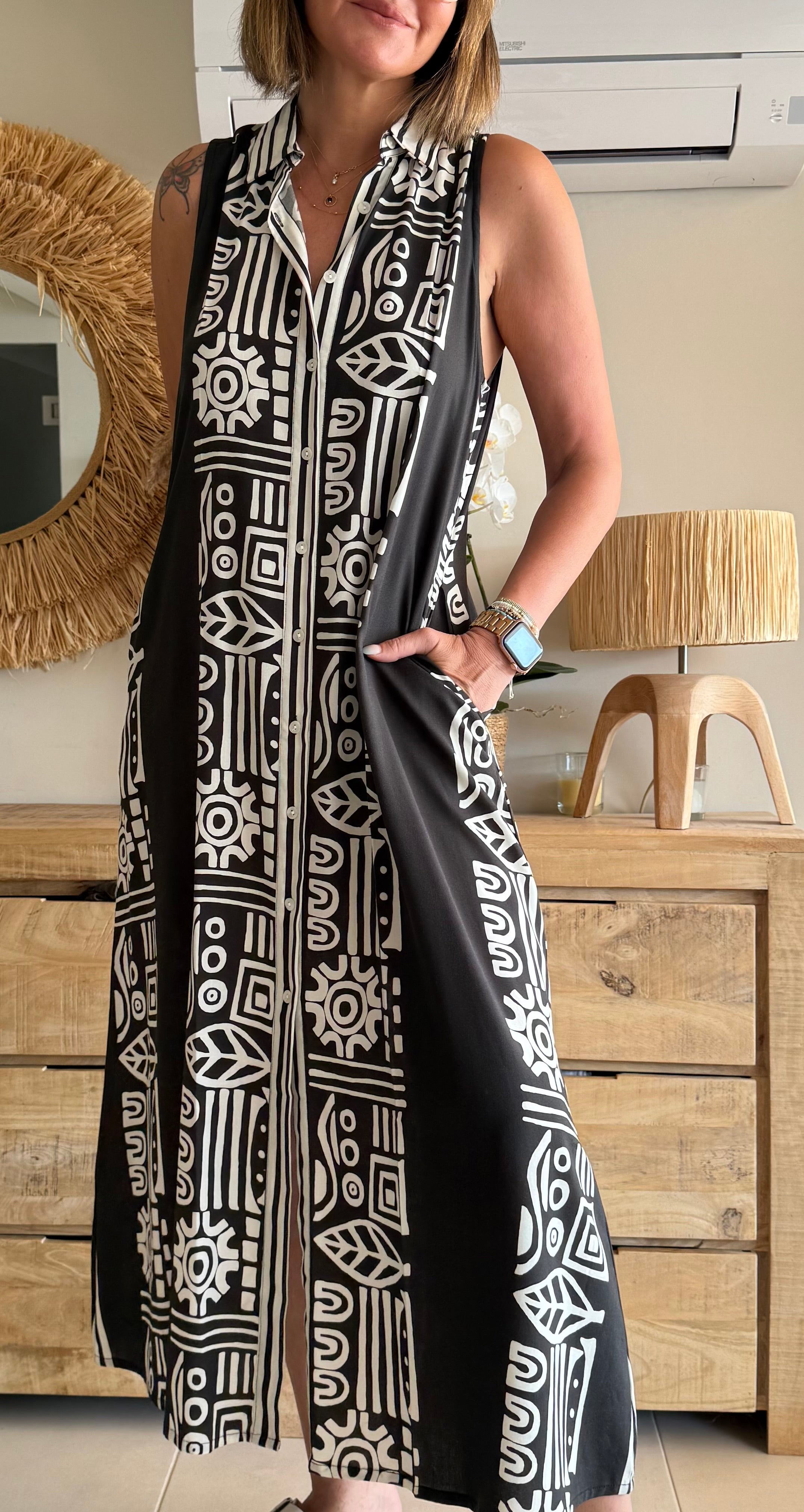 Vestido Camisero Largo Tribal