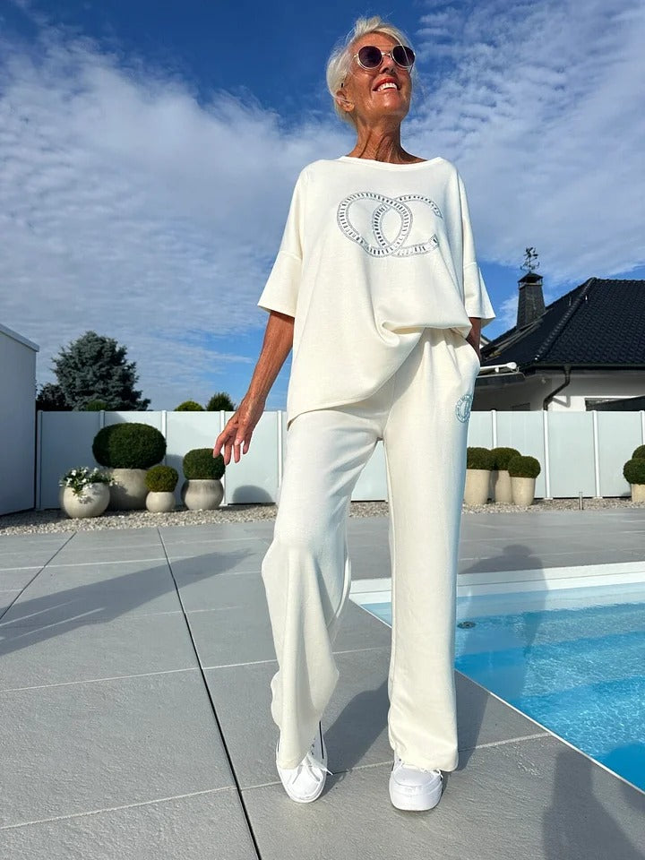 Conjunto de suéter Liso y Pantalón Holgado