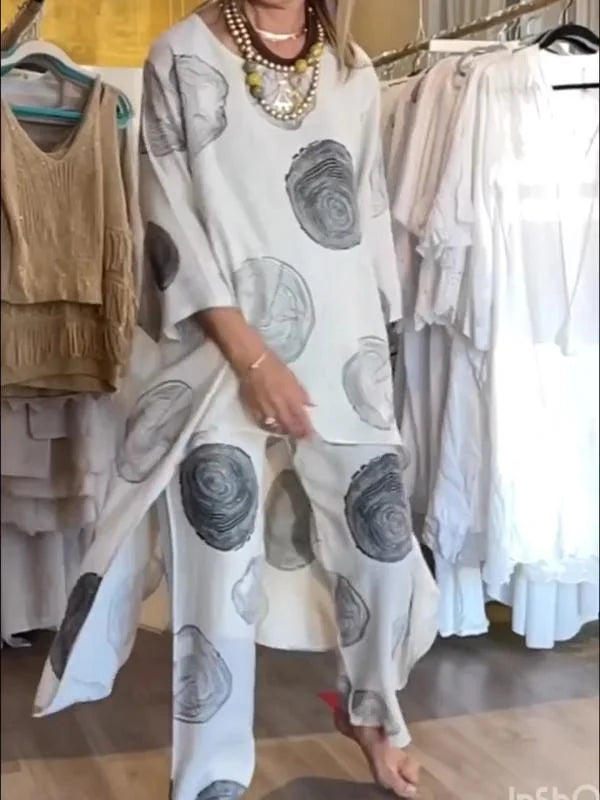 Conjunto de Algodón y Lino Estampado