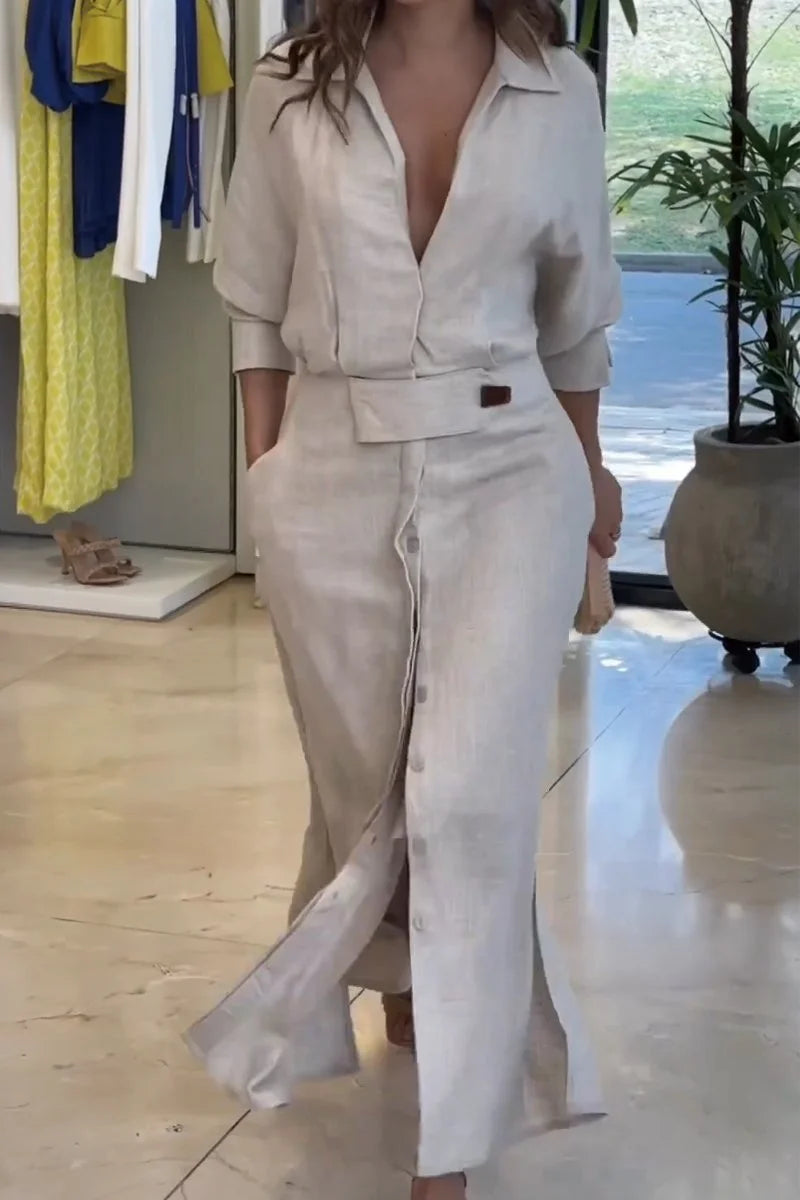 Vestido Largo de Algodón y Lino