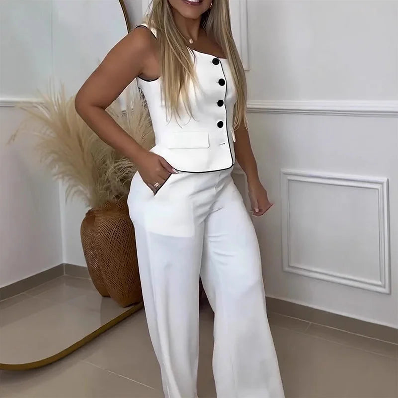 Conjunto de pantalón ancho de un solo hombro