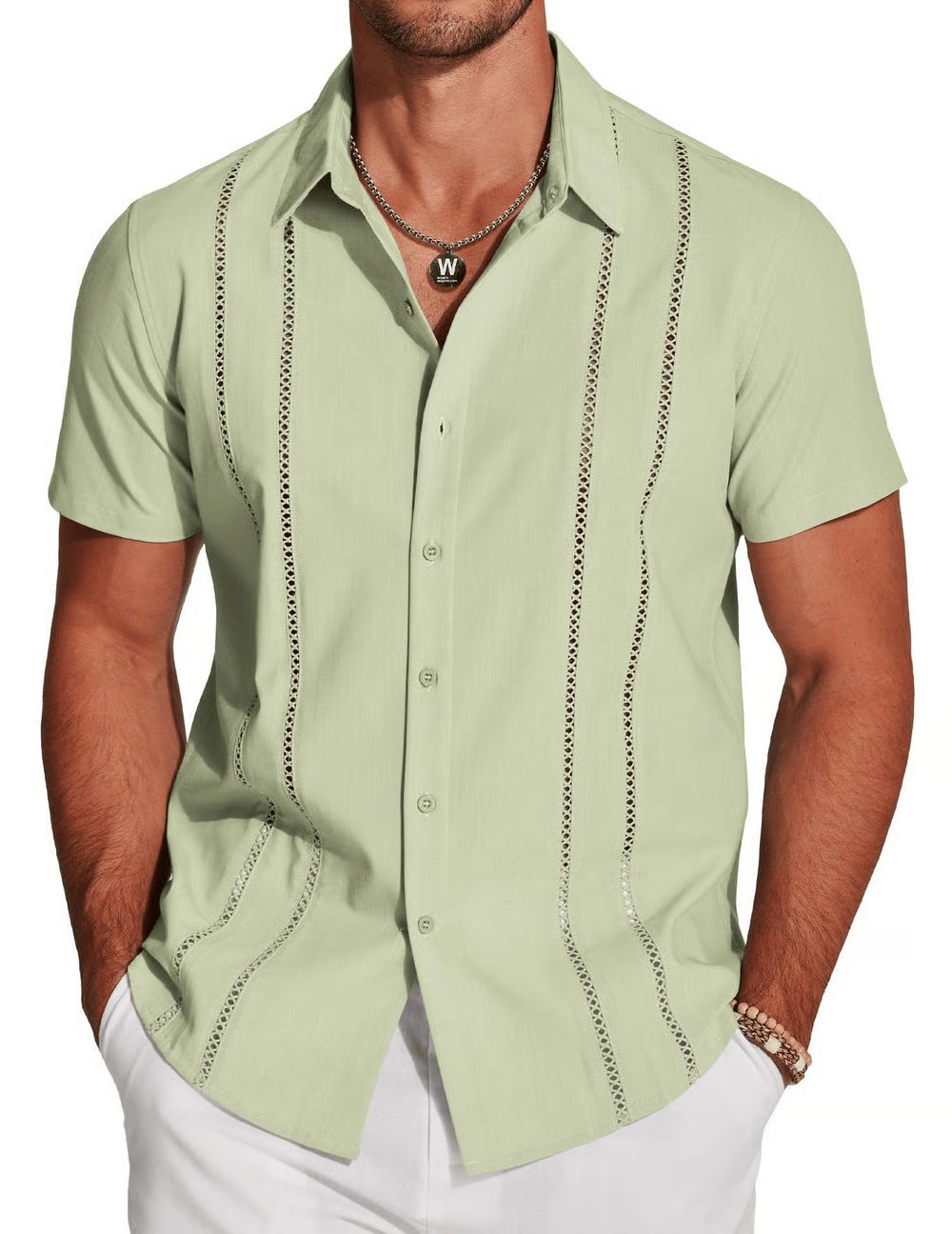 Camisa cubana con exquisitos botones bordados al frente para hombre