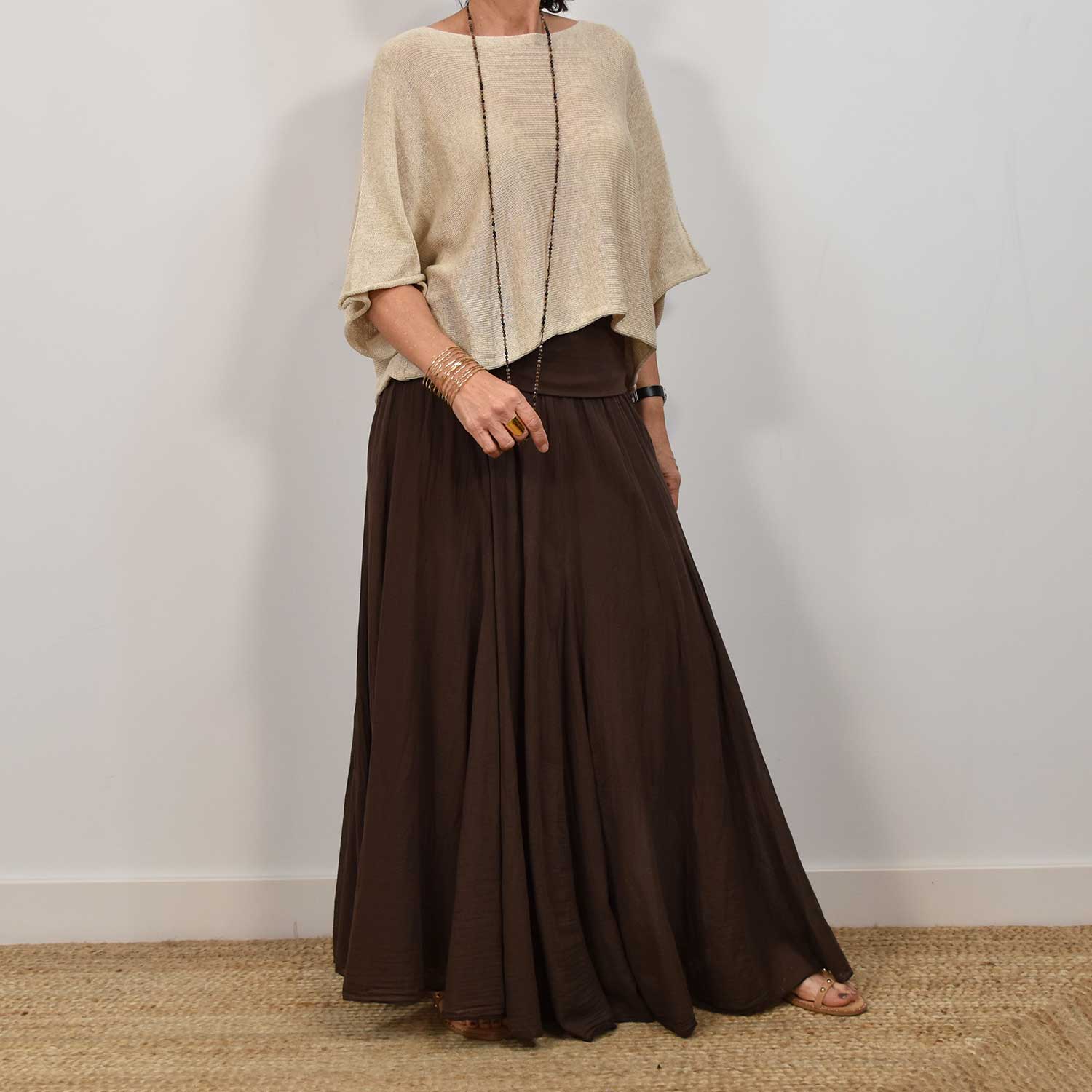 Falda Larga Boho Marrón
