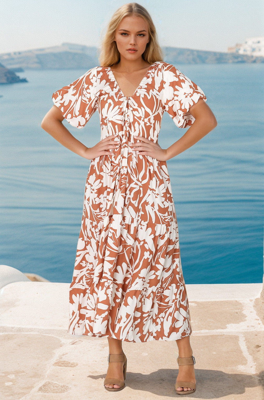 Vestido midi Charis - Vestido con escote en V