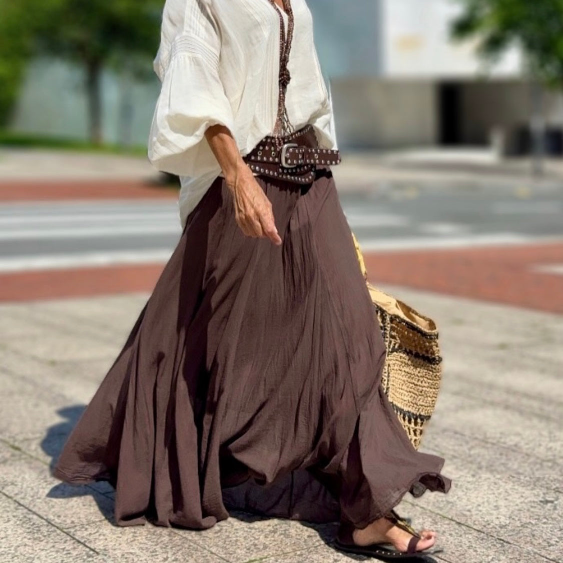 Falda Larga Boho Marrón