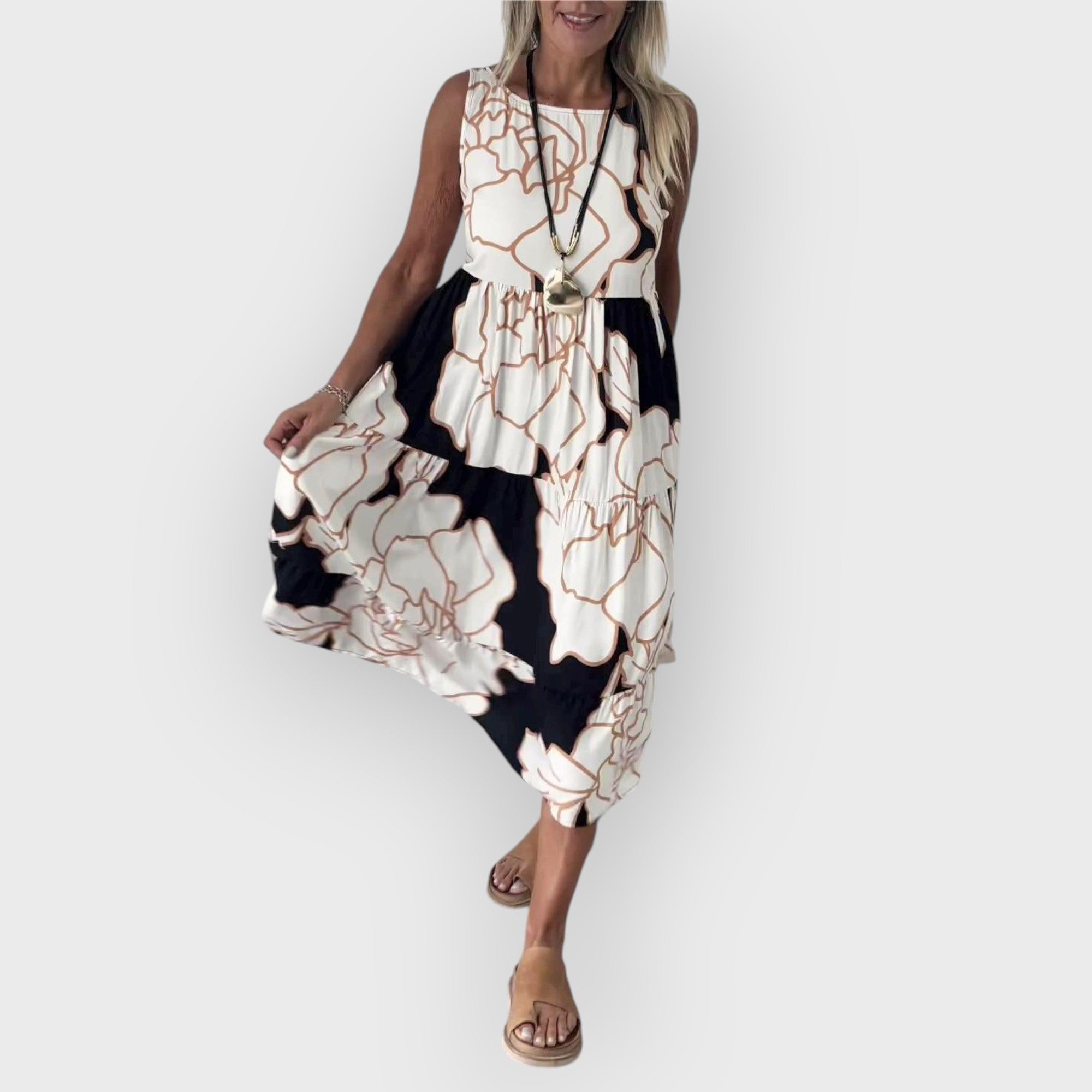 ELEGANTE VESTIDO FLORAL SIN HOMBROS