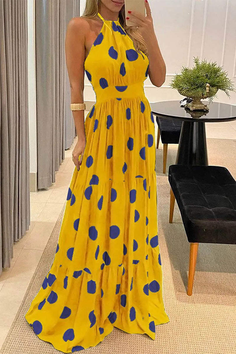 Vestido Halter con Estampado de Lunares