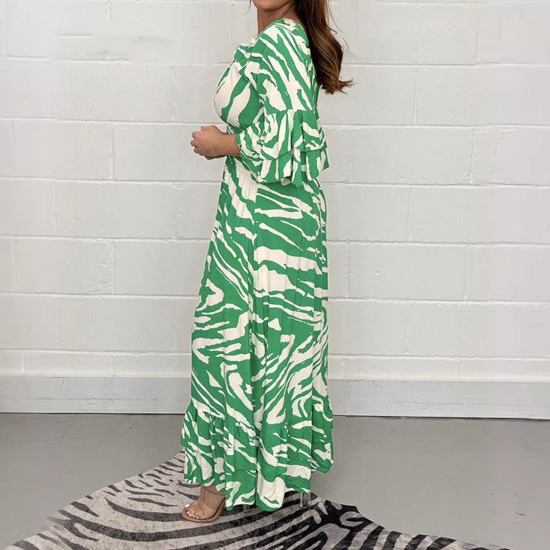 Vestido de rayas de cebra con cuello en V y mangas 3/4 (50 % de descuento)