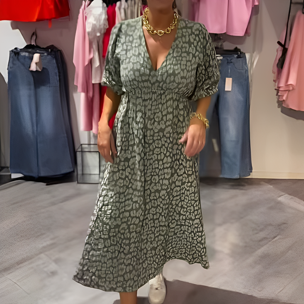 ⏰Venta temporal - 50% de descuento🔥Vestido estampado con cuello en V para mujer